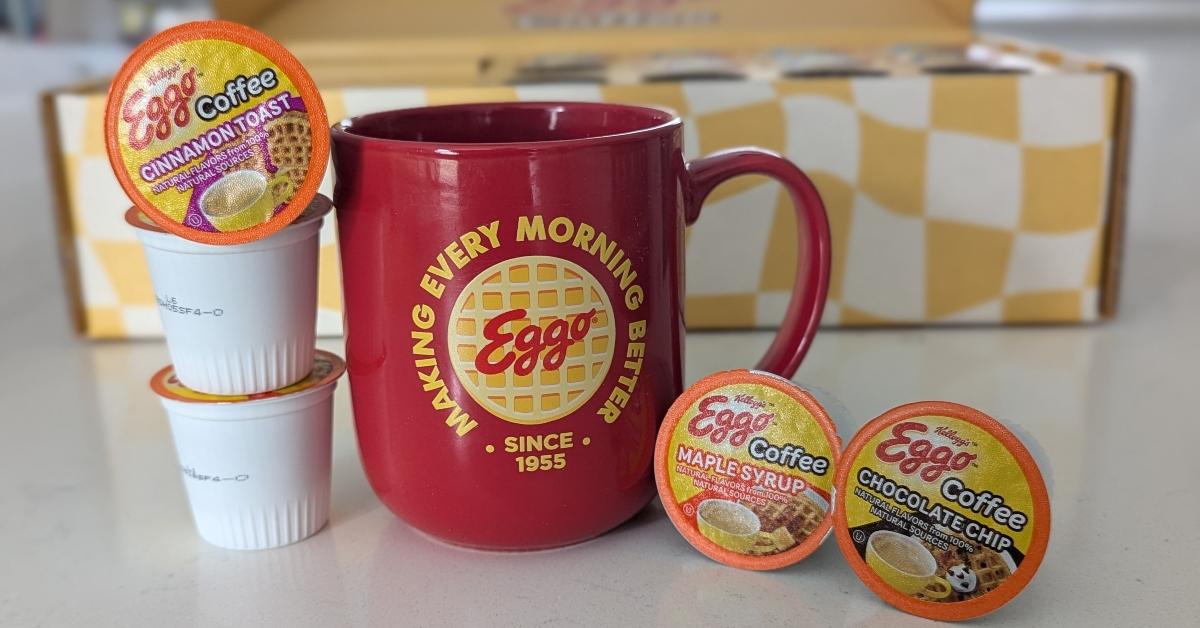 Eggo coffee pods with a mug