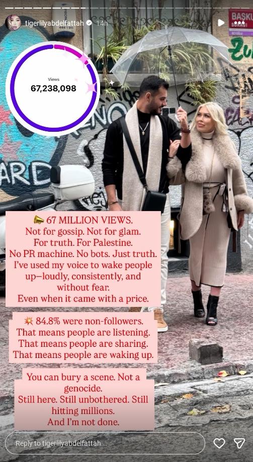 Tigerlily’s Instagram Story about the Gaza conflict.