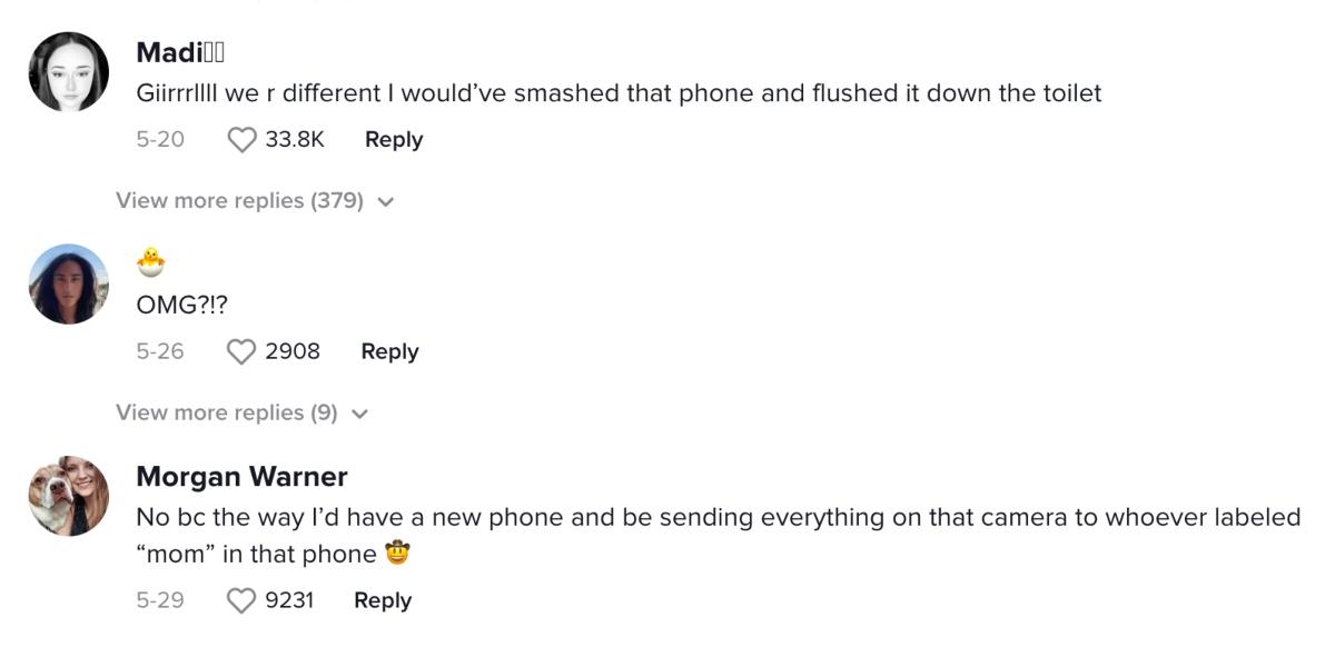 TikTok creators comment on @regular_sized_judy's video of finding a phone hidden inside a women's bathroom 