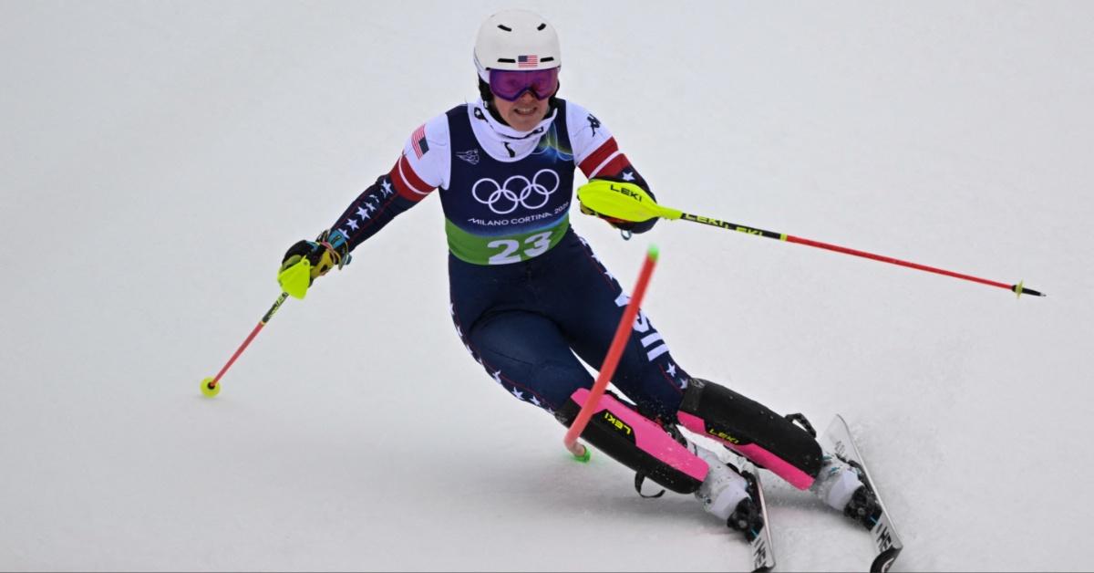 A skier competes at the 2026 Olympics. 