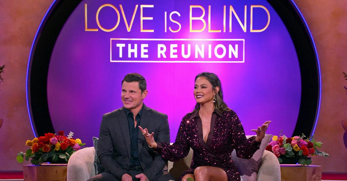 'Love Is Blind' co-hosts Nick and Vanessa Lachey during the taping of the 'Love Is Blind' Season 7 reunion.