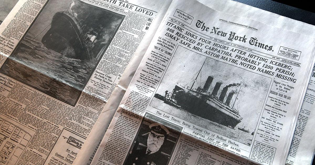 'The New York Times' newspaper announcing the sinking of the Titanic. 