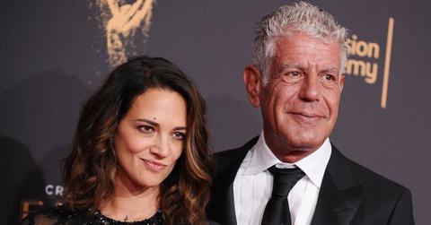 Asia Argento and Anthony Bourdain attend the 2017 Creative Arts Emmy Awards at Microsoft Theater on September 9, 2017 in Los Angeles