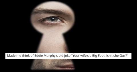 A man looking out at a peephole/a Reddit commenter