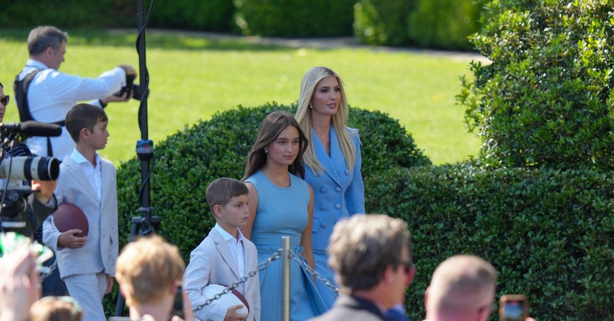 Ivanka Trump walks through the Rose Garden at the White House with her daughter, Arabella, and her sons Joseph and Theodore