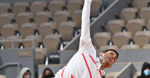 Novak Djokovic playing in the 2020 French Open.