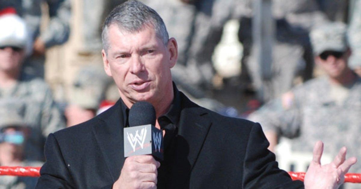 Vince McMahon speaking at a WWE event.