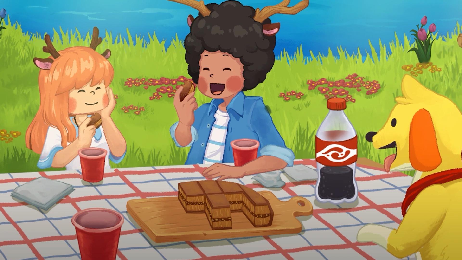 Having a picnic with Hedera and Hachi in 'Hello Goodboy'