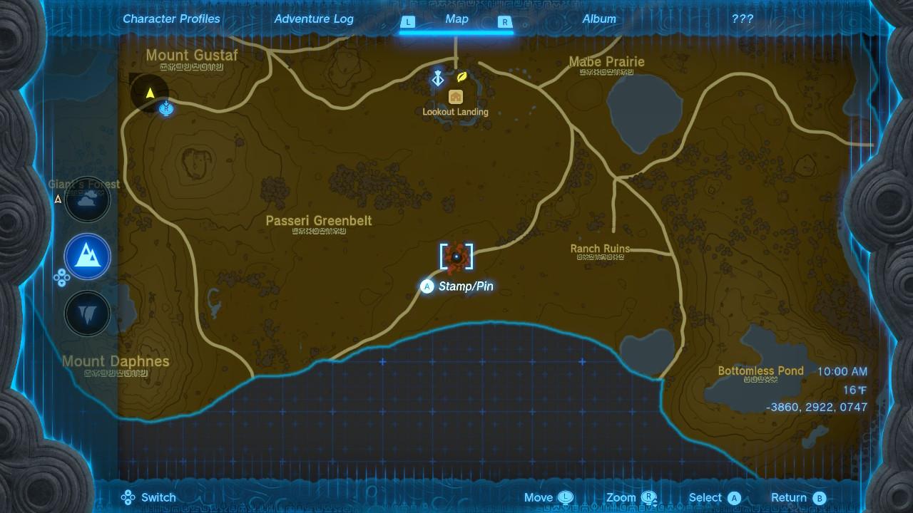 The Hyrule Field Chasm on the map in 'Tears of the Kingdom.'