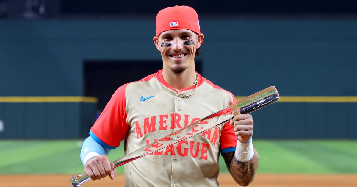 Red Sox outfielder Jarren Duran smiles and celebrates after being named the Ted Williams Most Valuable Player during the 94th MLB All-Star Game.