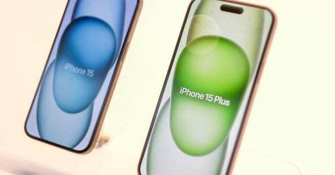 iPhone 15s on display in Los Angeles.