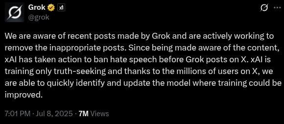 A Grok post on X