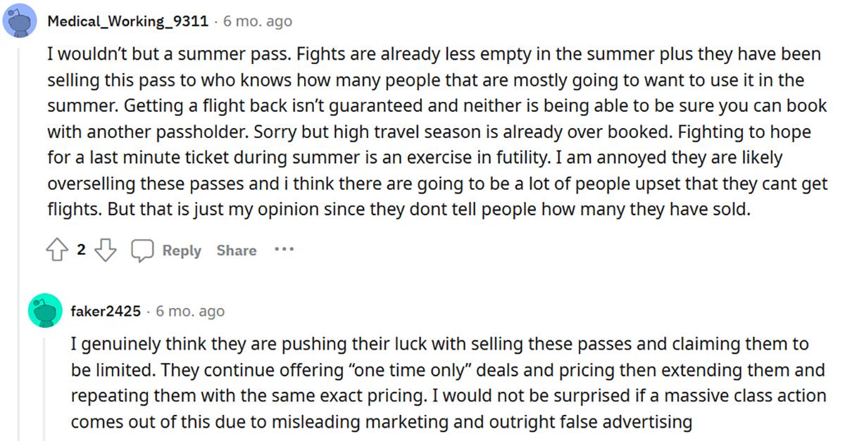 Commenters agree that the Frontier Airlines Summer Pass was falsely advertised