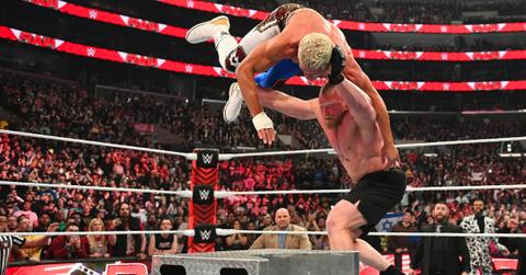Brock Lesnar attacks Cody Rhodes during the April 3rd episode of 'Monday Night Raw.'