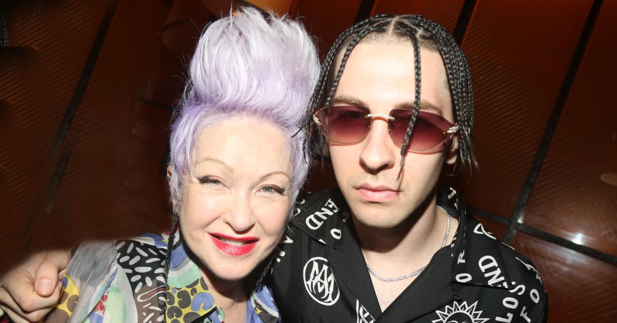 Cyndi Lauper and son Declyn "Dex" Lauper pose at the Tribeca Film Festival premiere after party for the Cyndi Lauper documentary 'Let the Canary Sing' at Serafina UWS in New York City on June 14, 2023