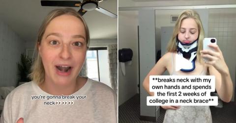 A woman describes how she cracked her neck and broke it