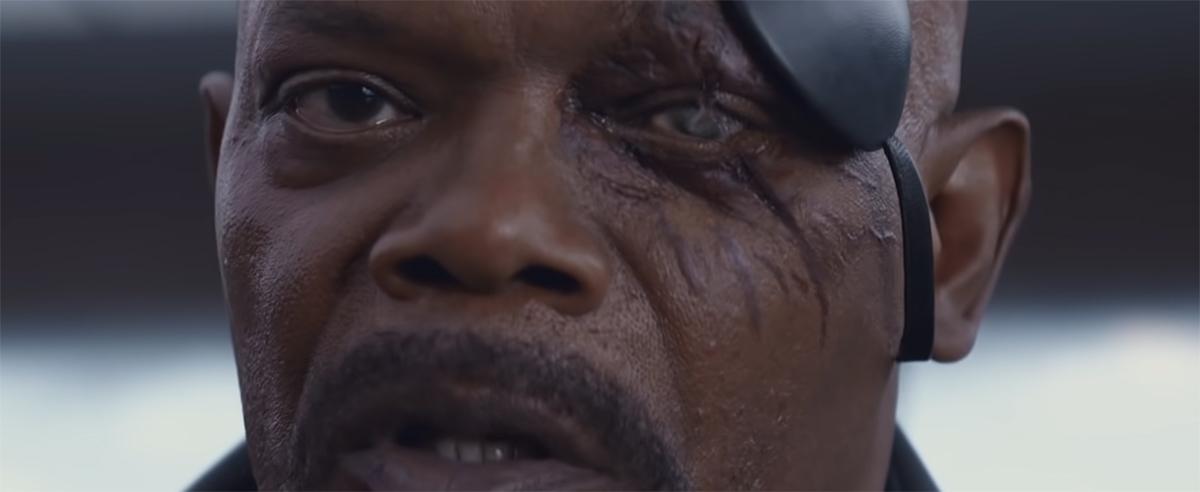 Nick Fury removes his eye patch in 'Captain America: The Winter Soldier'