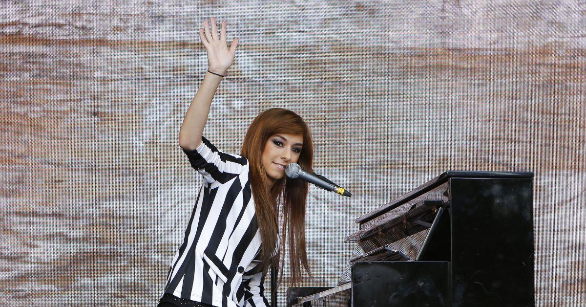 Christina Grimmie performing onstage in 2013. t