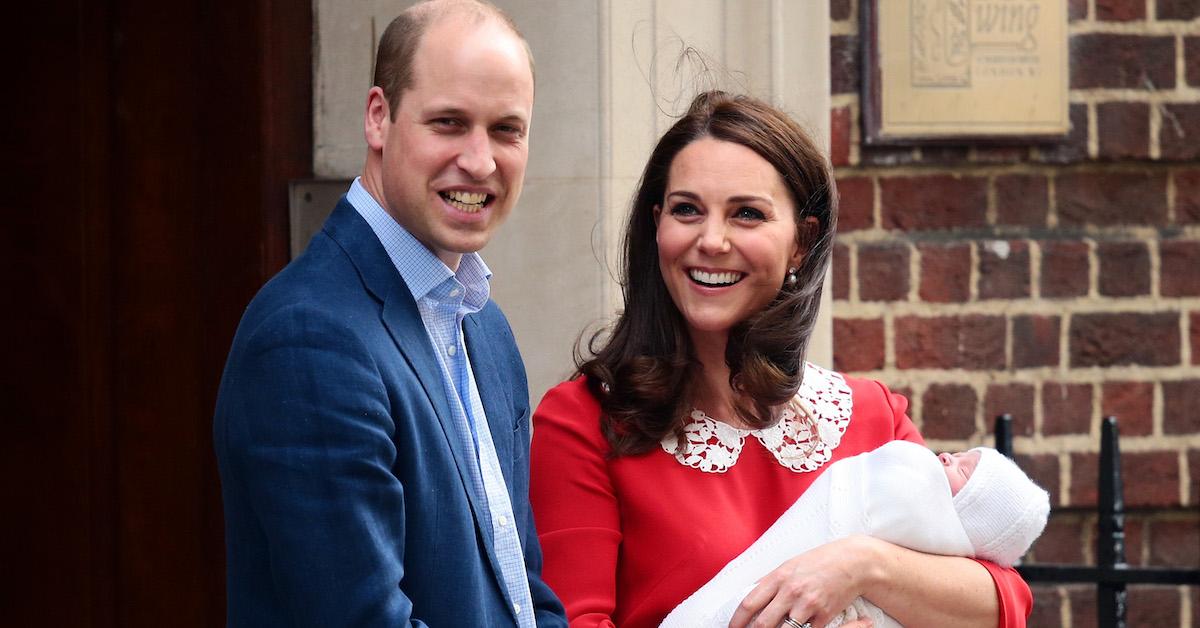 Prince William, Duke of Cambridge and Catherine, Duchess of Cambridge, pose for photographers with their newborn baby boy Prince Louis of Cambridge outside the Lindo Wing of St Mary's Hospital on April 23, 2018 in London