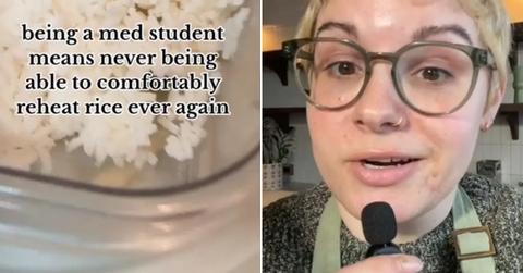 A woman discussing why reheating rice is a bad idea