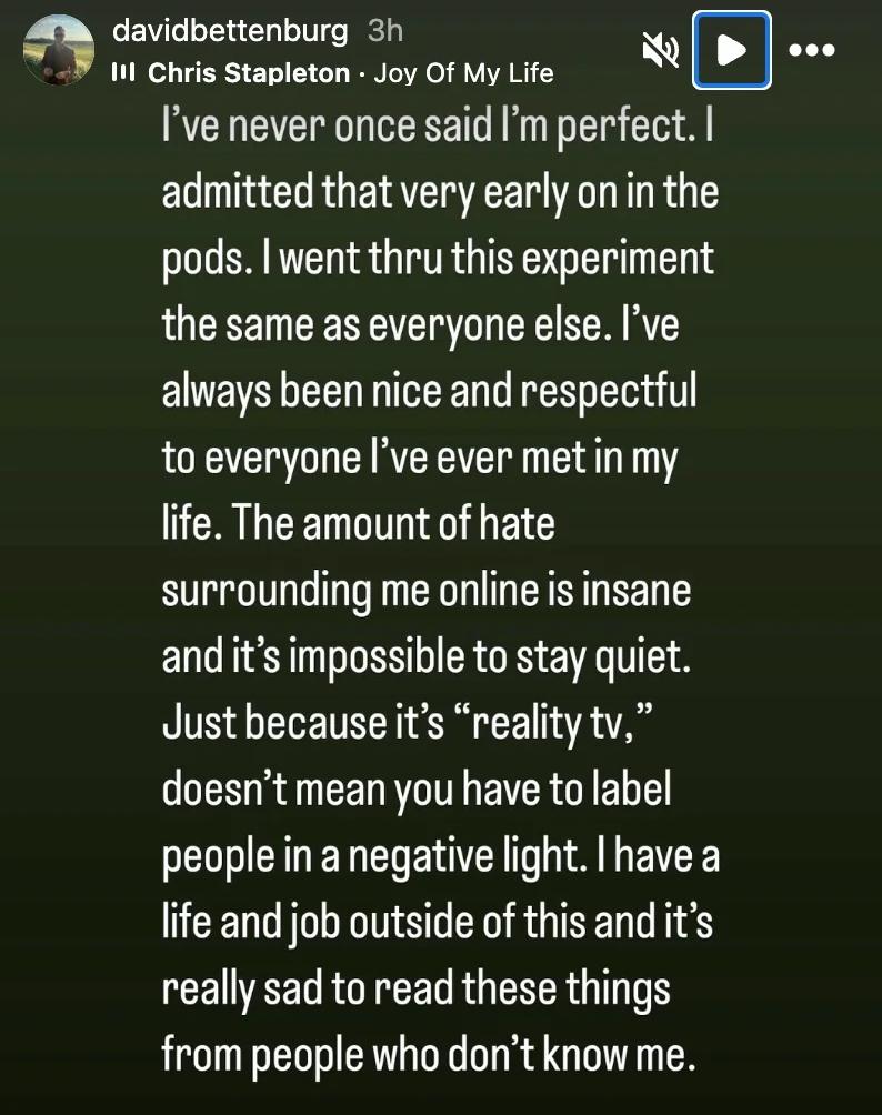 Dave’s statement on Instagram