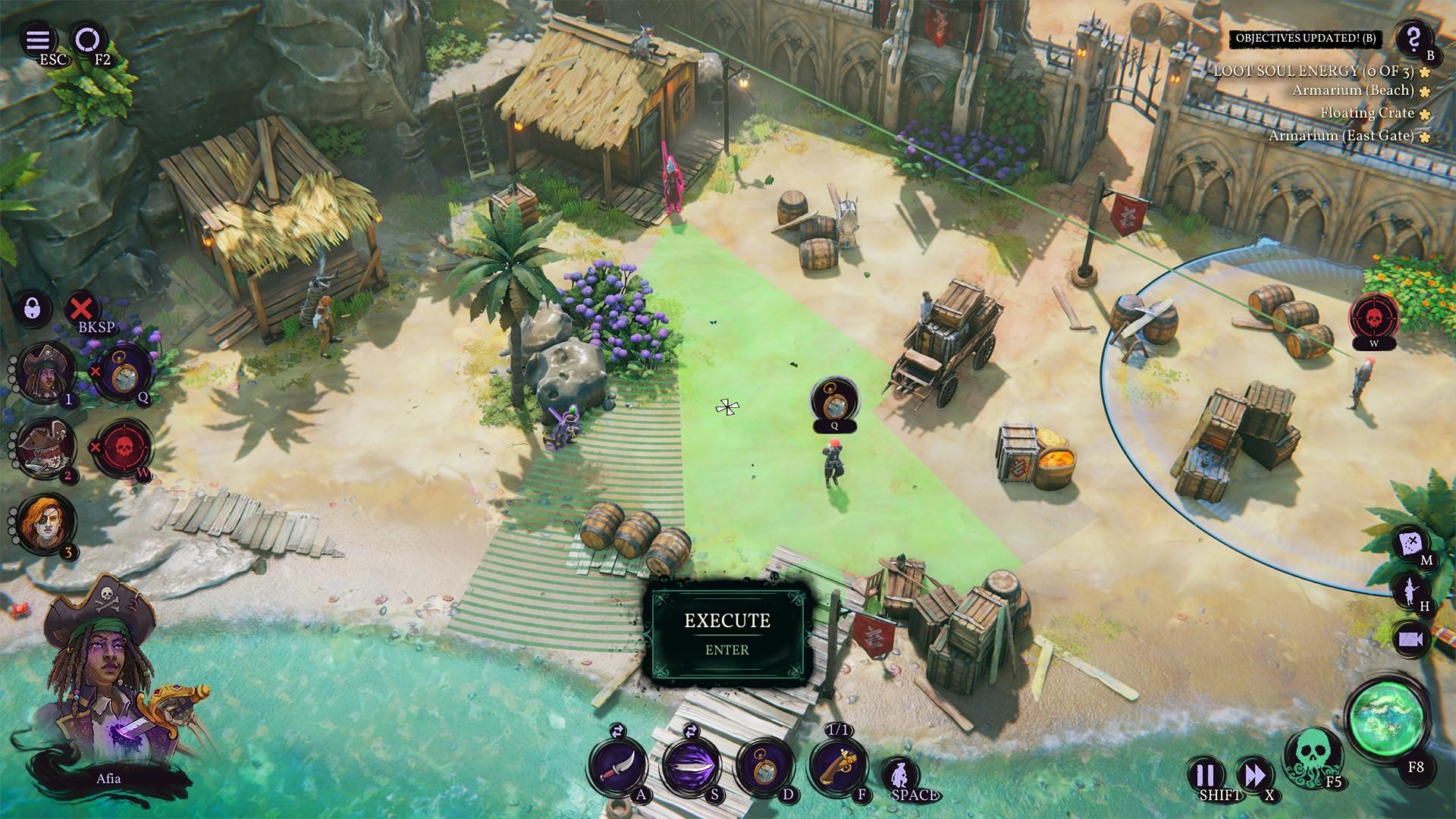 'Shadow Gambit: The Cursed Crew' Player using Shadow Mode to execute a multi-kill attack with characters.