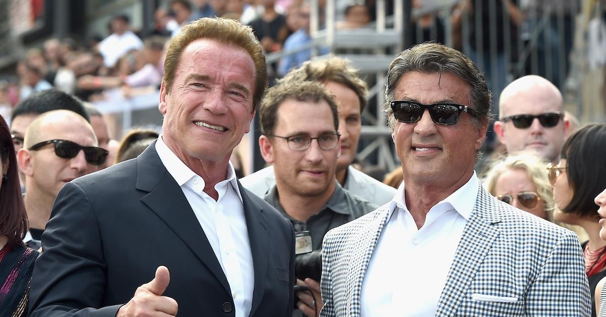 Actors Arnold Schwarzenegger and Sylvester Stallone on the red carpet