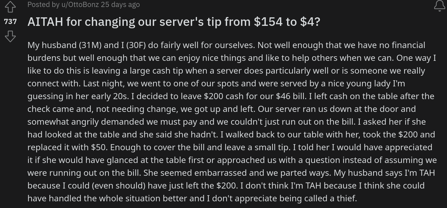 server dine and dash accusation loses  tip