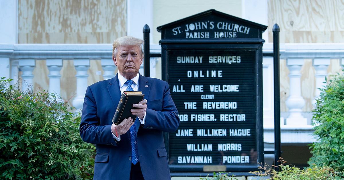 Trump holding a Bible outside St. John's Church in Washington, D.C.