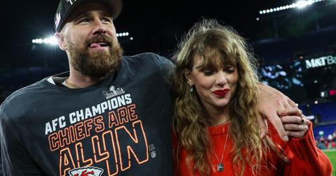 Travis Kelce and Taylor Swift celebrate AFC Championship win