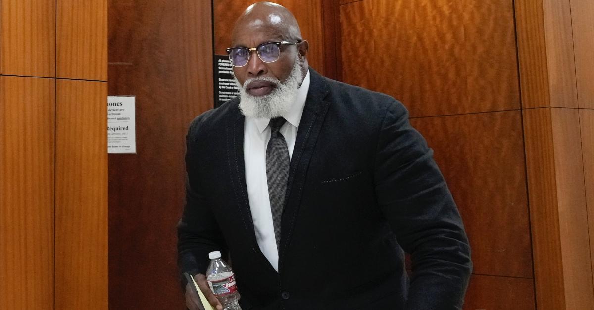 Renard Spivey in courthouse during first day of wife's murder trial.