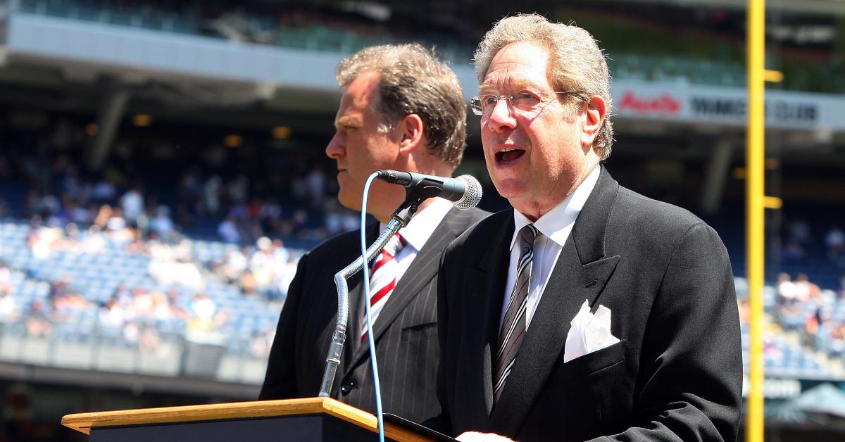 John Sterling speaks during the teams 63rd Old Timers Day before the game against the Detroit Tigers on July 19, 2009