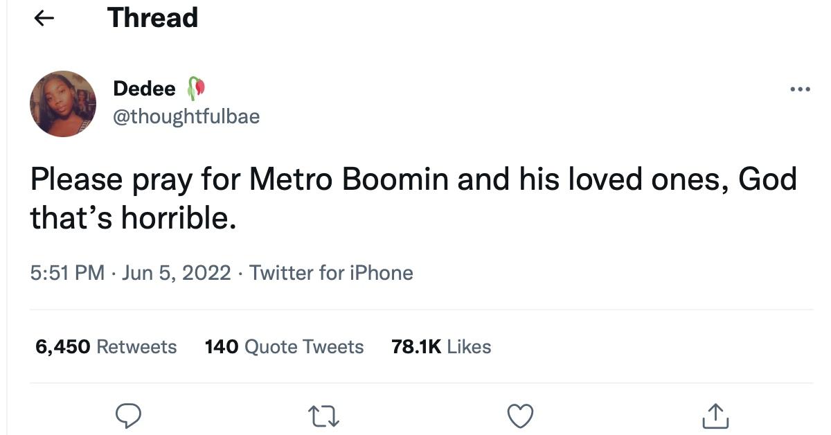 A tweet about Metro Boomin's mom 