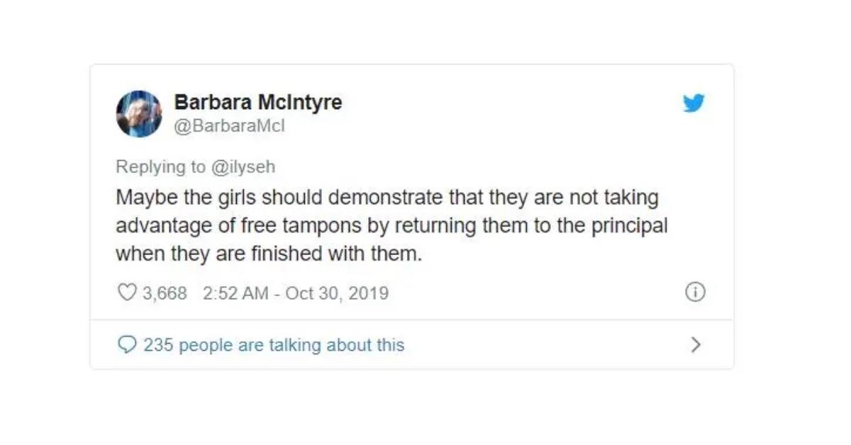 Comment on viral tweet about seventh graders who made tampon cookies for their principal.