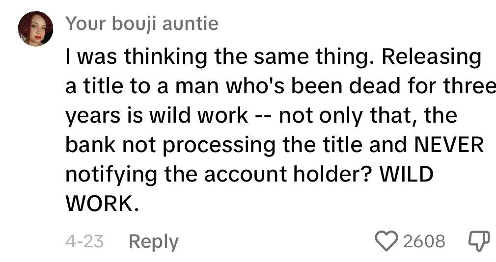 Comment on woman's video who has been driving her dead grandfather's car around.