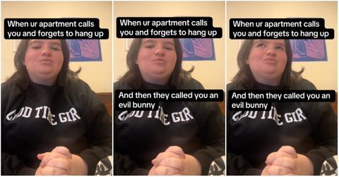 Woman catches apartment staff gossiping about her on the phone.