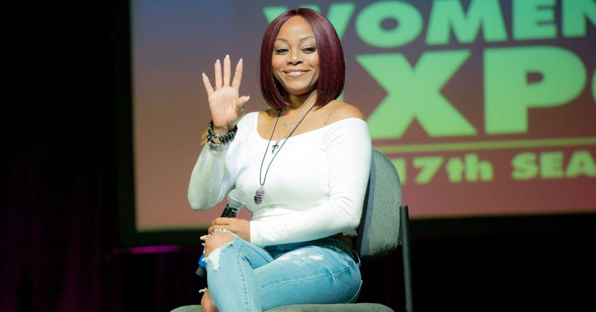 LaTavia Roberson speaks on stage during the Atlanta Ultimate Women's Expo on June 2, 2018