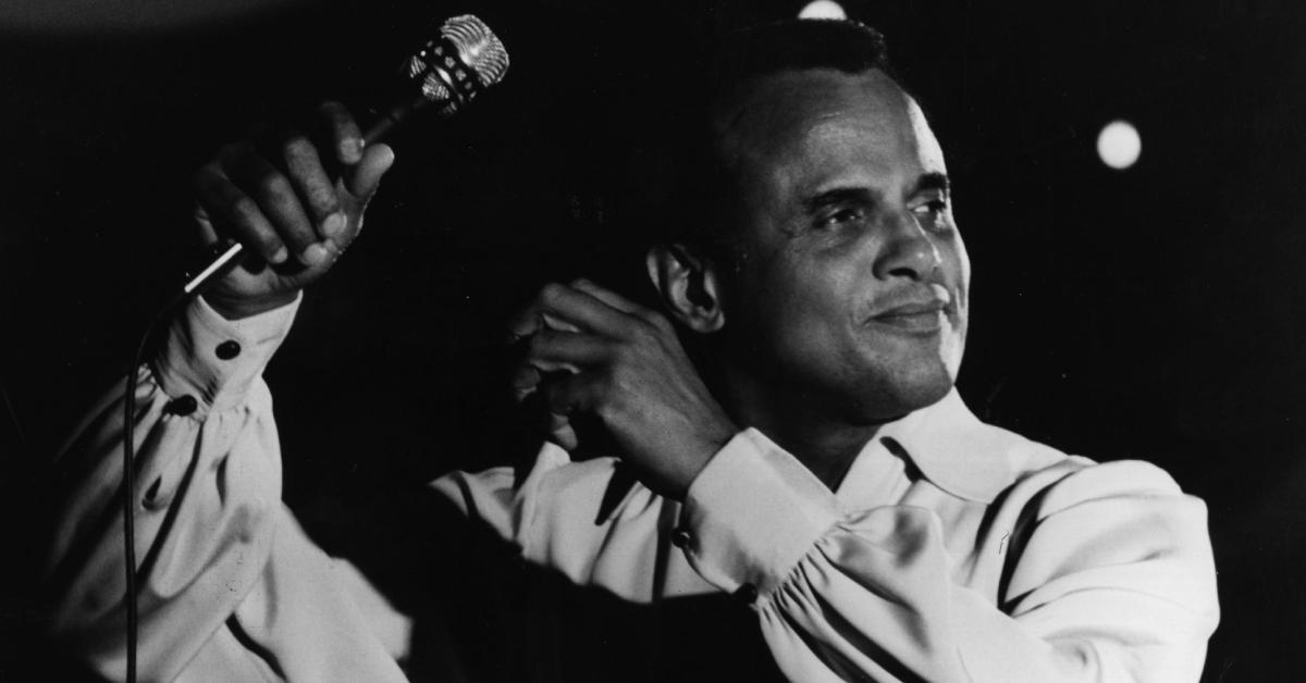 A young Harry Belafonte performs to a crowd of over 6,000 at the Circus Krone Bau, Munich.