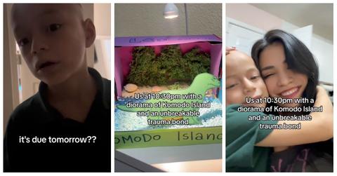 A son tells his mom that he has a project due at the last second