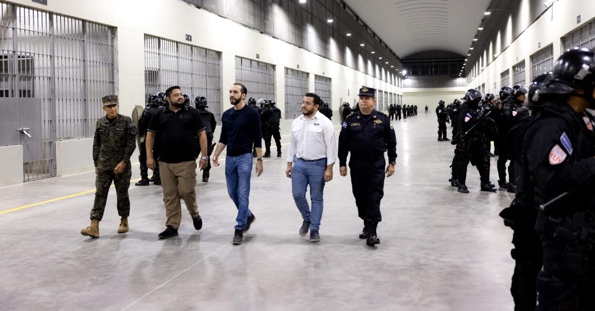 President Nayib Bukele takes a tour of CECOT.