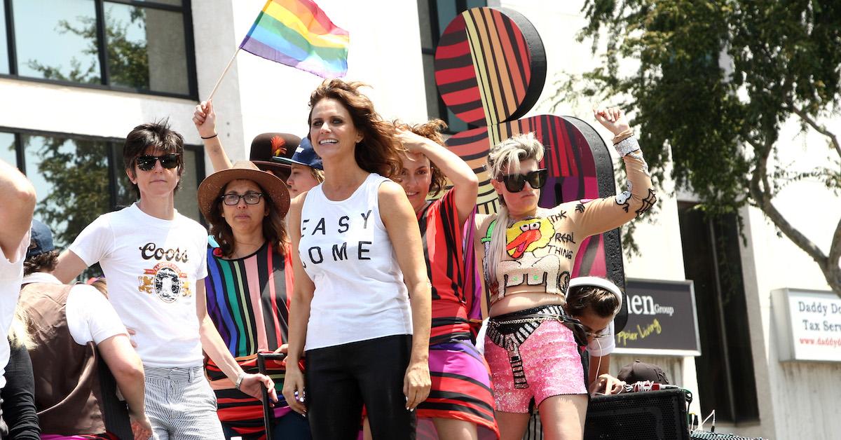 Comedian Tig Notaro, actress Amy Landecker and series creator Jill Soloway ride on the Amazon original series 'Transparent' float at the LA Pride Parade