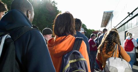 college students waiting in line