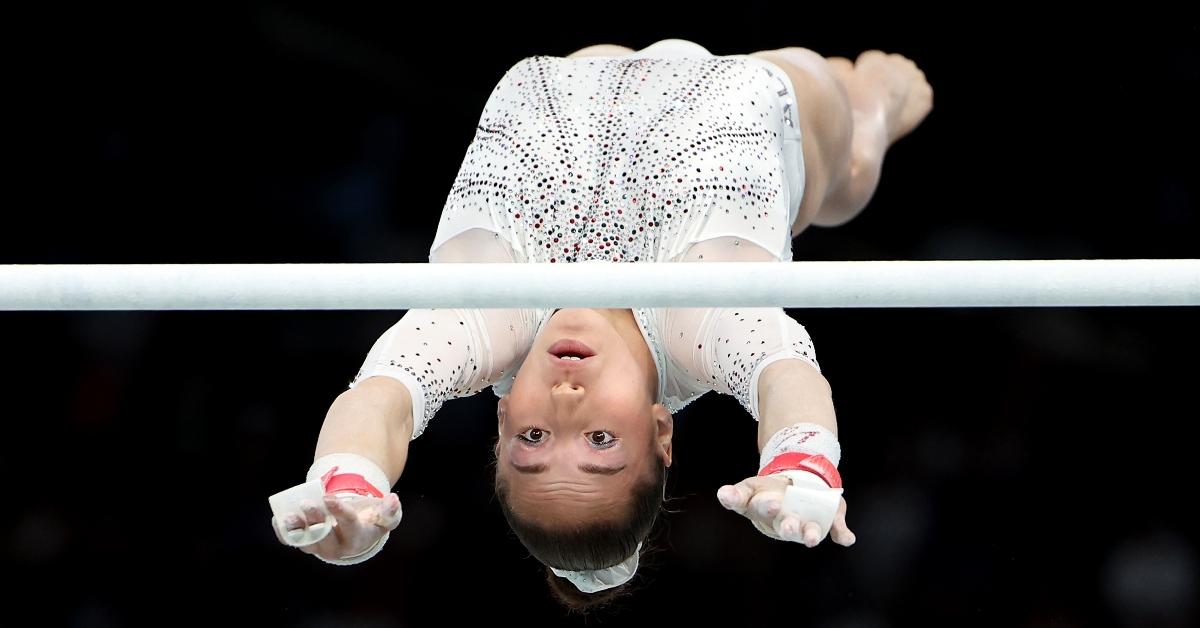 Kaylia Nemour of Team Algeria competes during the Artistic Gymnastics Women's Uneven Bars