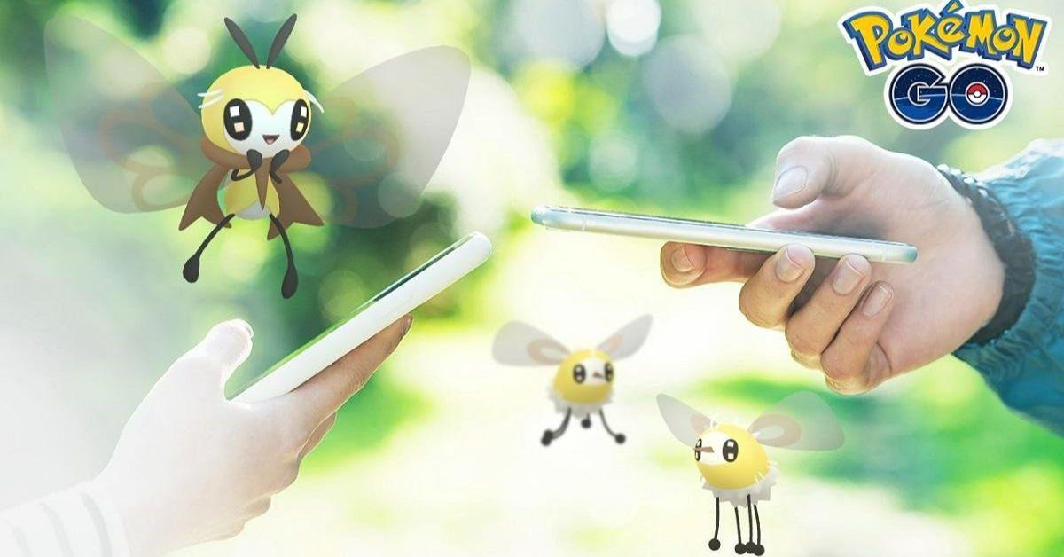 Cutiefly from Pokémon GO next to a smartphone.