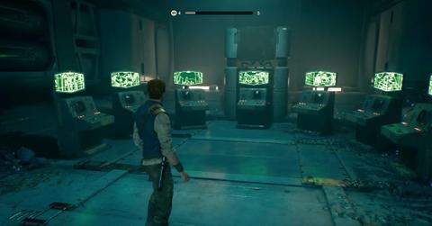 Cal looking at the puzzle in the alignment control center in 'Jedi: Survivor'