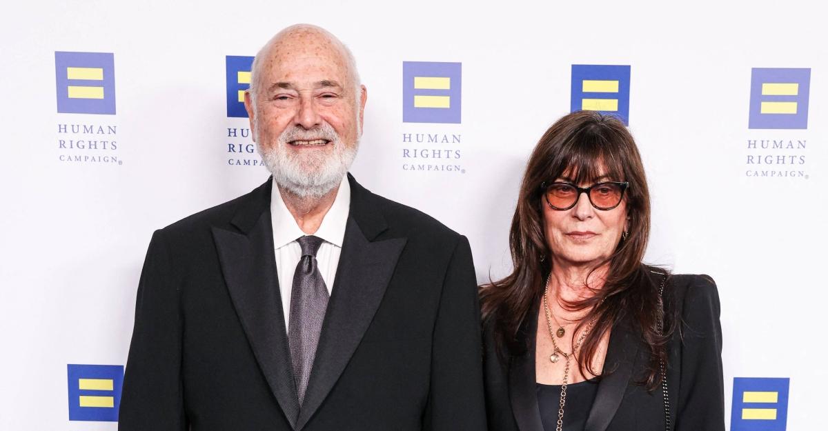 Rob and Michele Reiner pose in front of the Human Rights Campaign event.