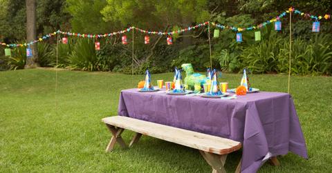 Children's party table set-up in backyard