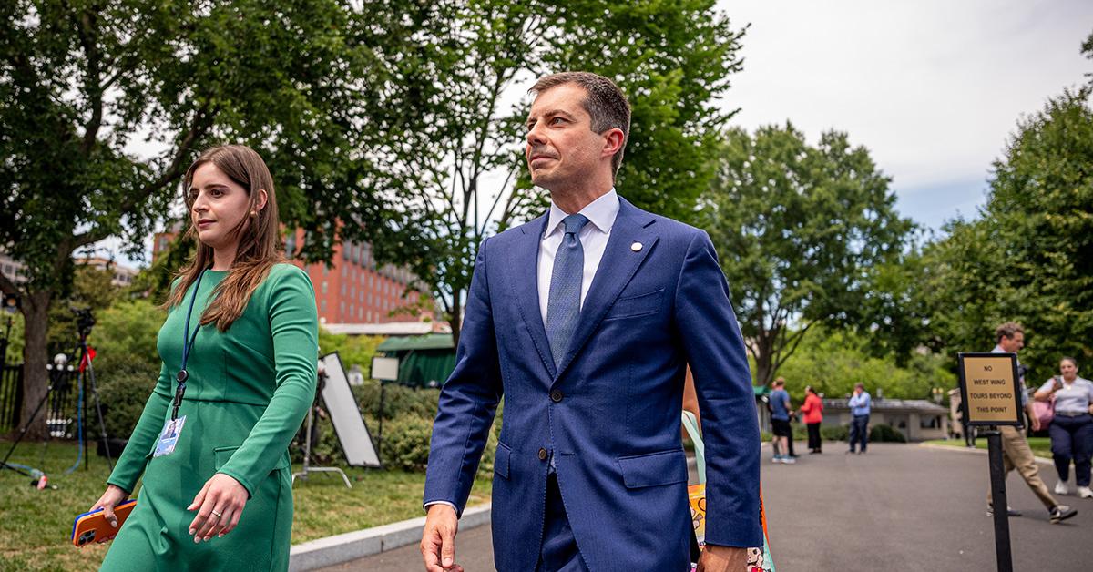 Pete Buttigieg addressing reporters in Washington, D.C. 