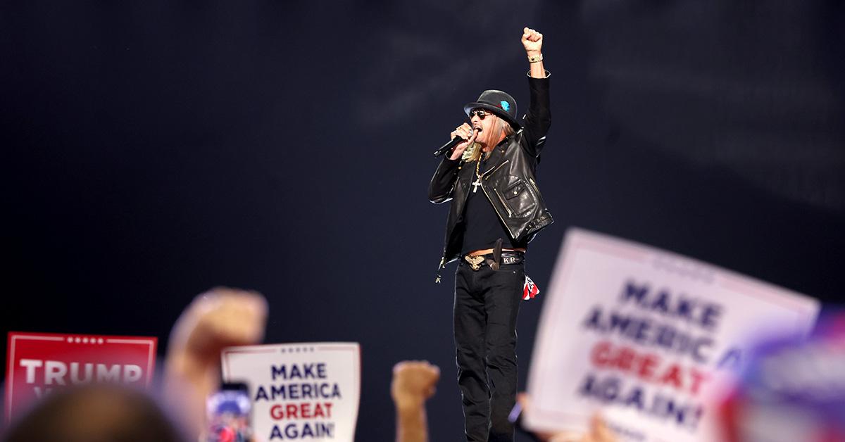 Kid Rock pumping his fist at the 2024 RNC. 