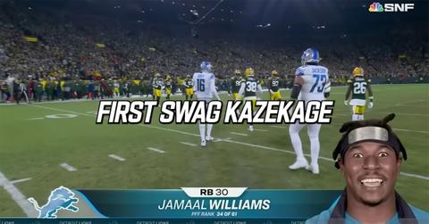 Jamaal Williams giving his player introduction.